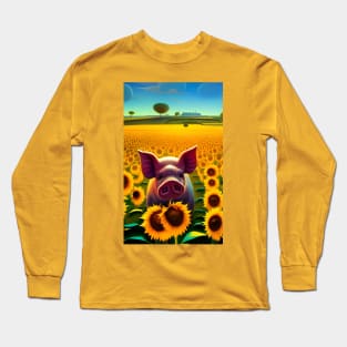 Pig and sunflowers Long Sleeve T-Shirt